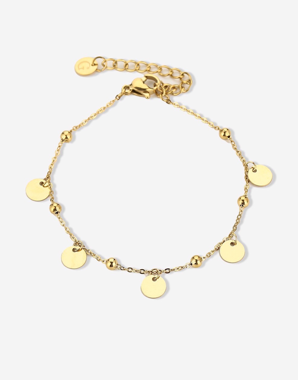 Bead bracelet with gold-colored coins