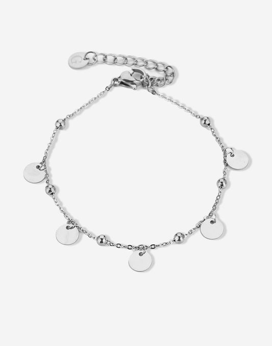 Silver-colored beaded bracelet with coins