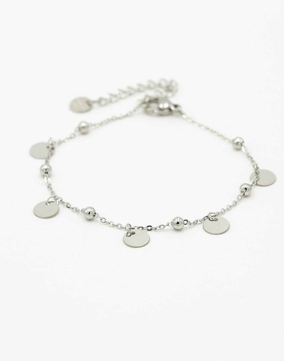 Silver-colored beaded bracelet with coins