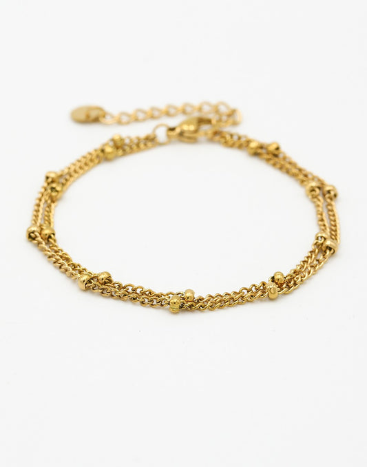 Armband bolletjes dubbel goudkleurig