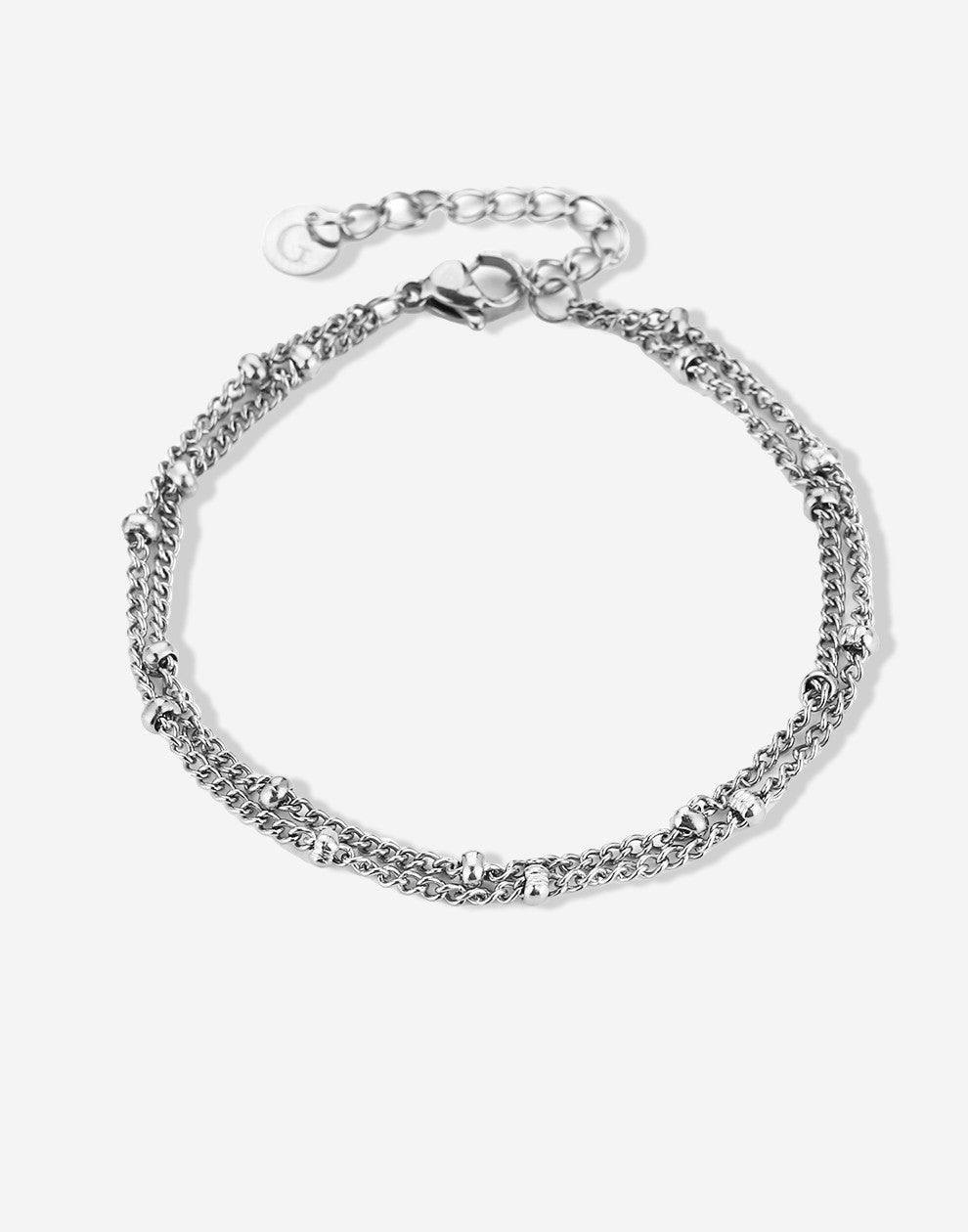 Armband bolletjes dubbel zilverkleurig