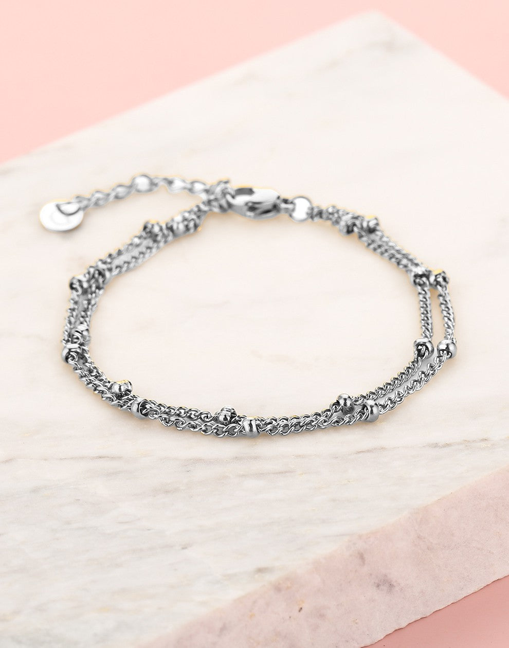 Bracelet with double silver-colored beads
