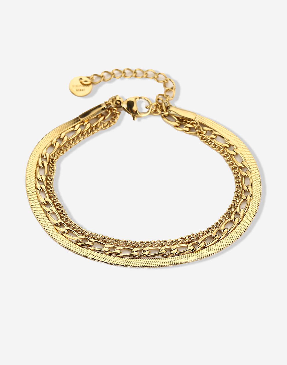 Bracelet with three layers of gold-colored links
