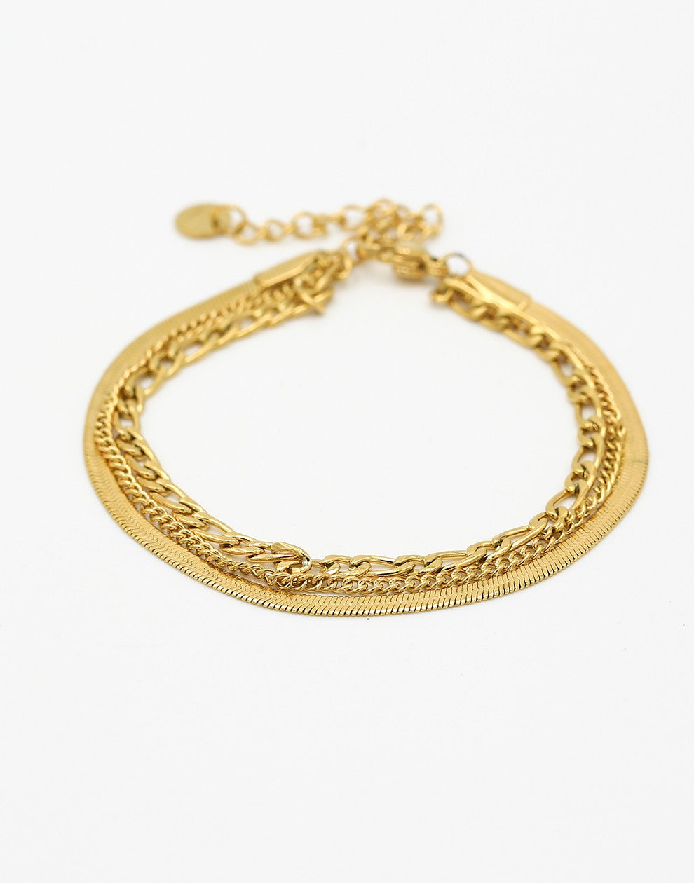 Bracelet with three layers of gold-colored links