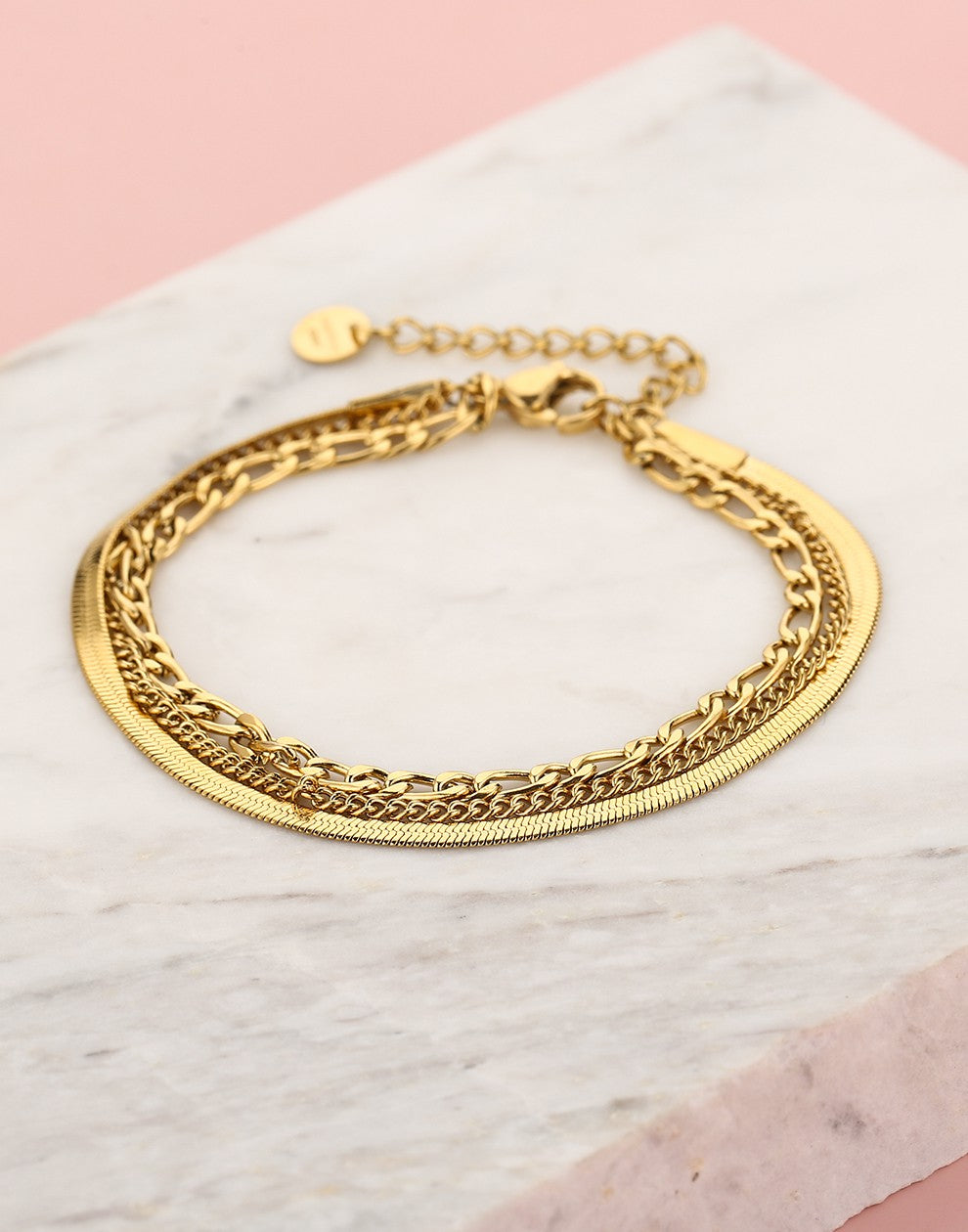 Armband drie laagse schakels goudkleurig