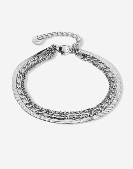 Bracelet with three layers of silver-colored links