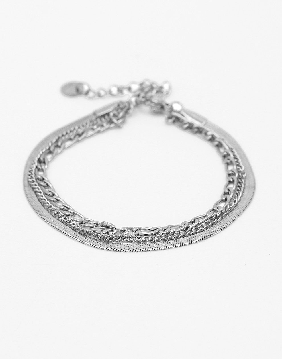 Bracelet with three layers of silver-colored links