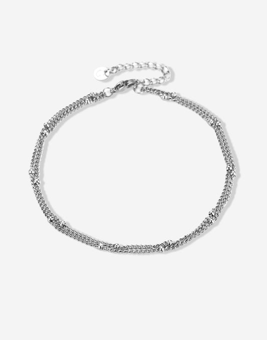 Enkelbandje bolletjes dubbel zilverkleurig