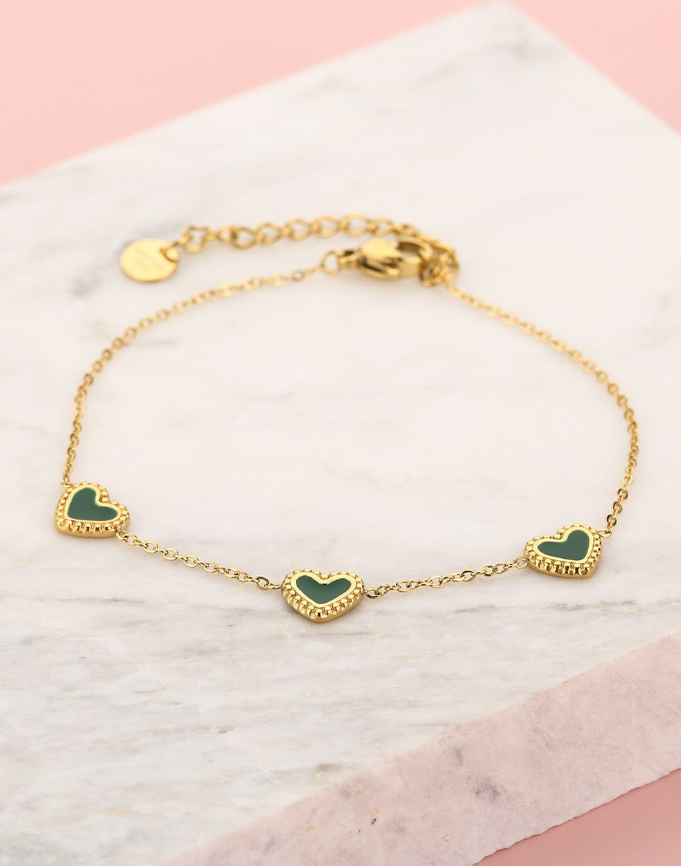 Bracelet three hearts gold-colored green
