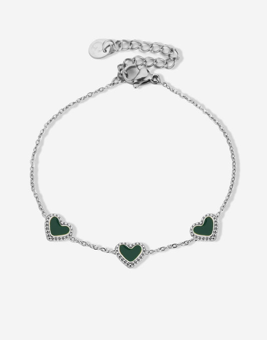 armband drie hartjes groen zilverkleurig