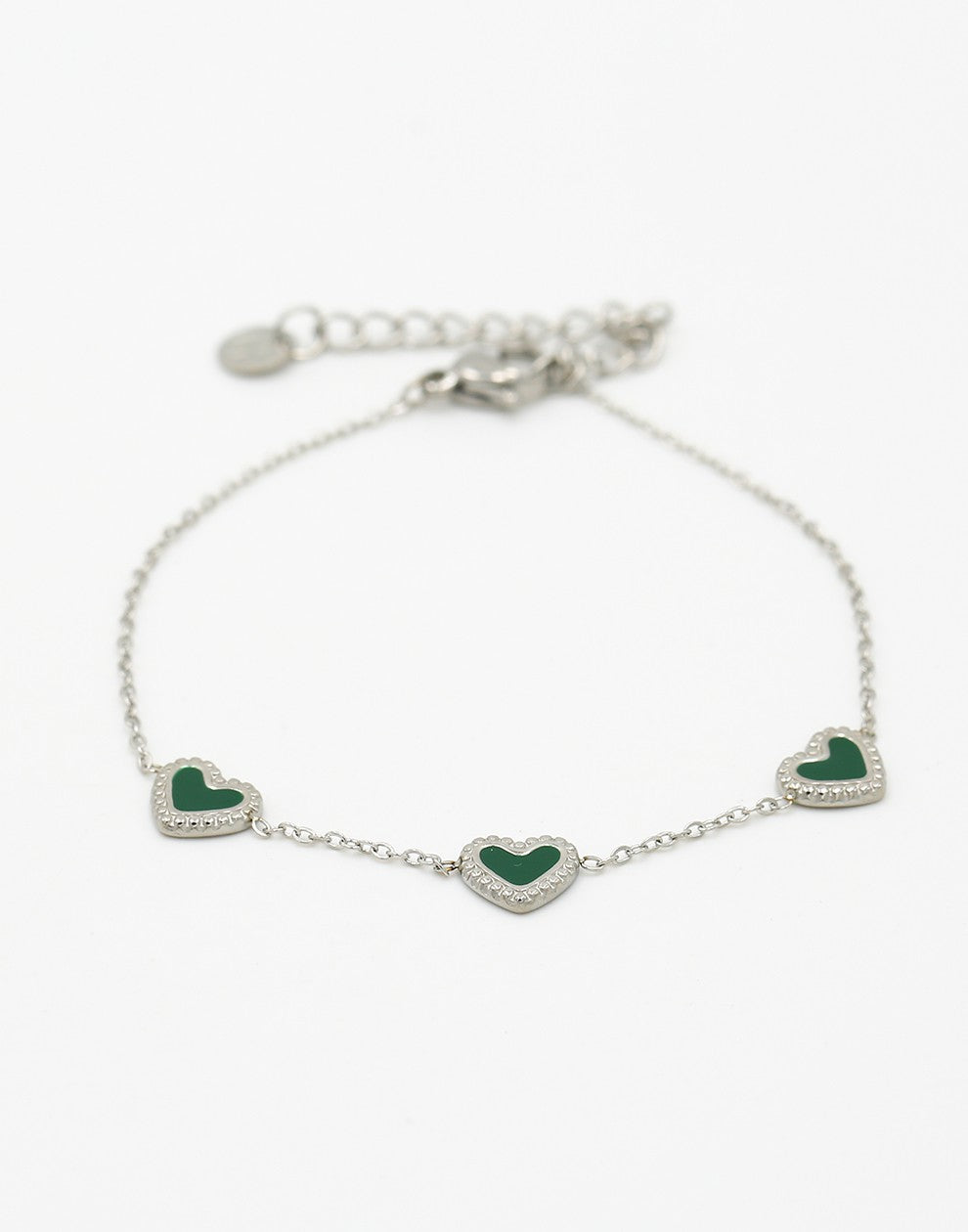 armband drie hartjes groen zilverkleurig