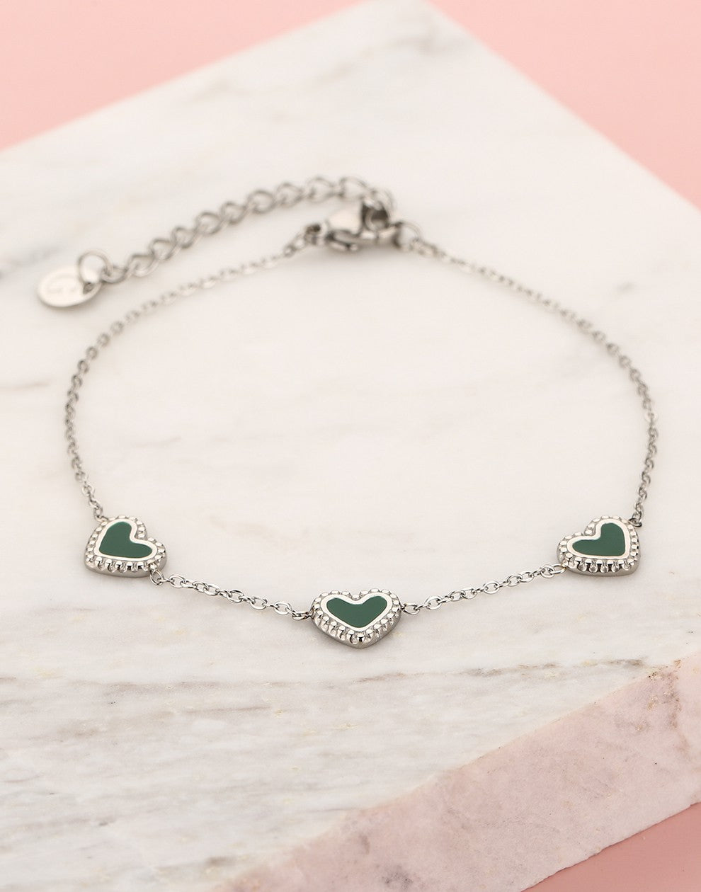 bracelet three hearts green silver-colored