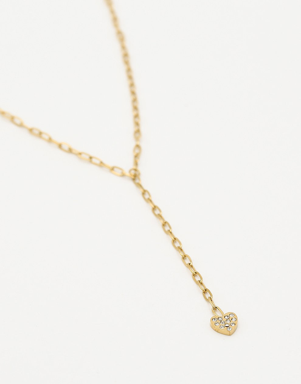 Y ketting strass hartje goudkleurig