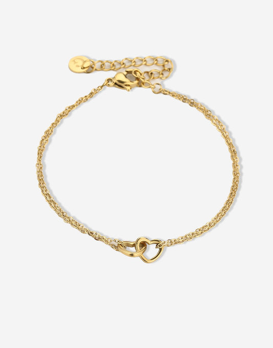 minimalist bracelet with gold-colored hearts