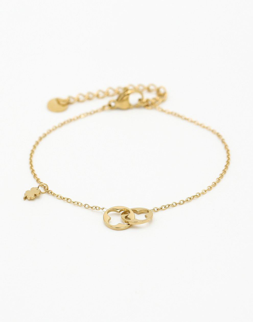armband verbonden klavertjes goudkleurig