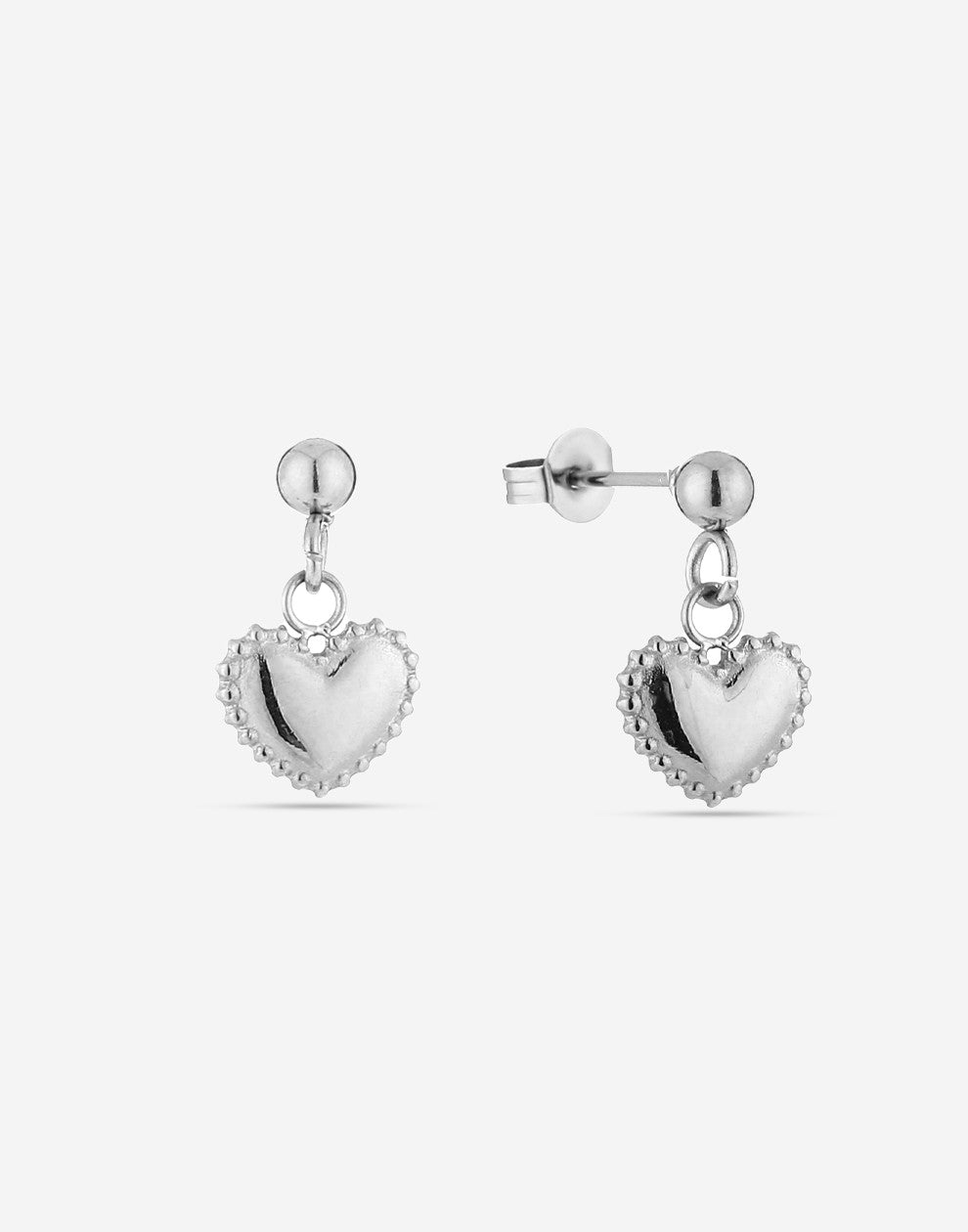 silver-colored heart stud earrings