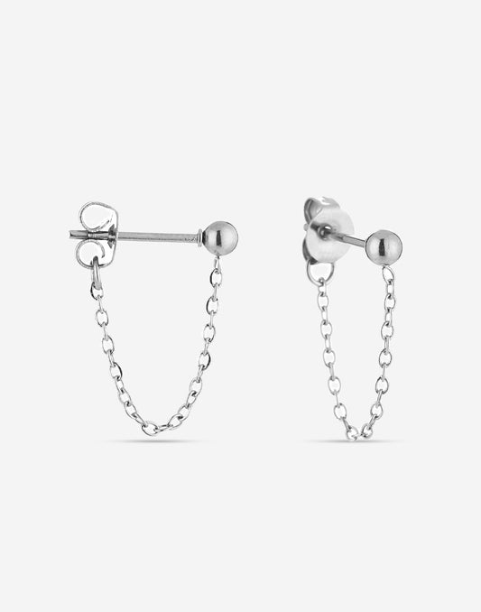 zilverkleurigen oorknopjes met chain