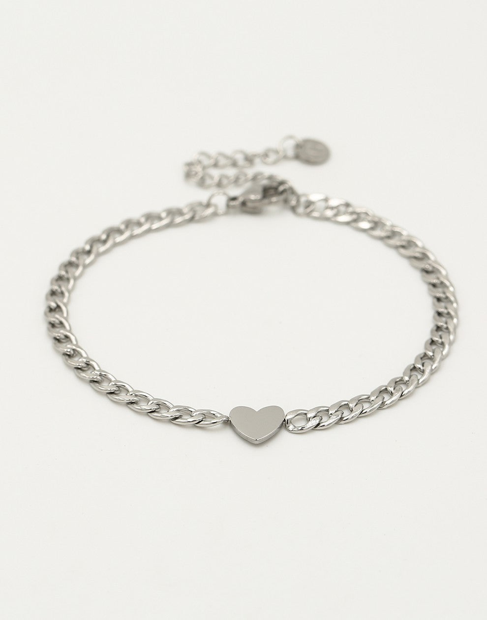 Schakelarmband met plat hartje zilverkleurig