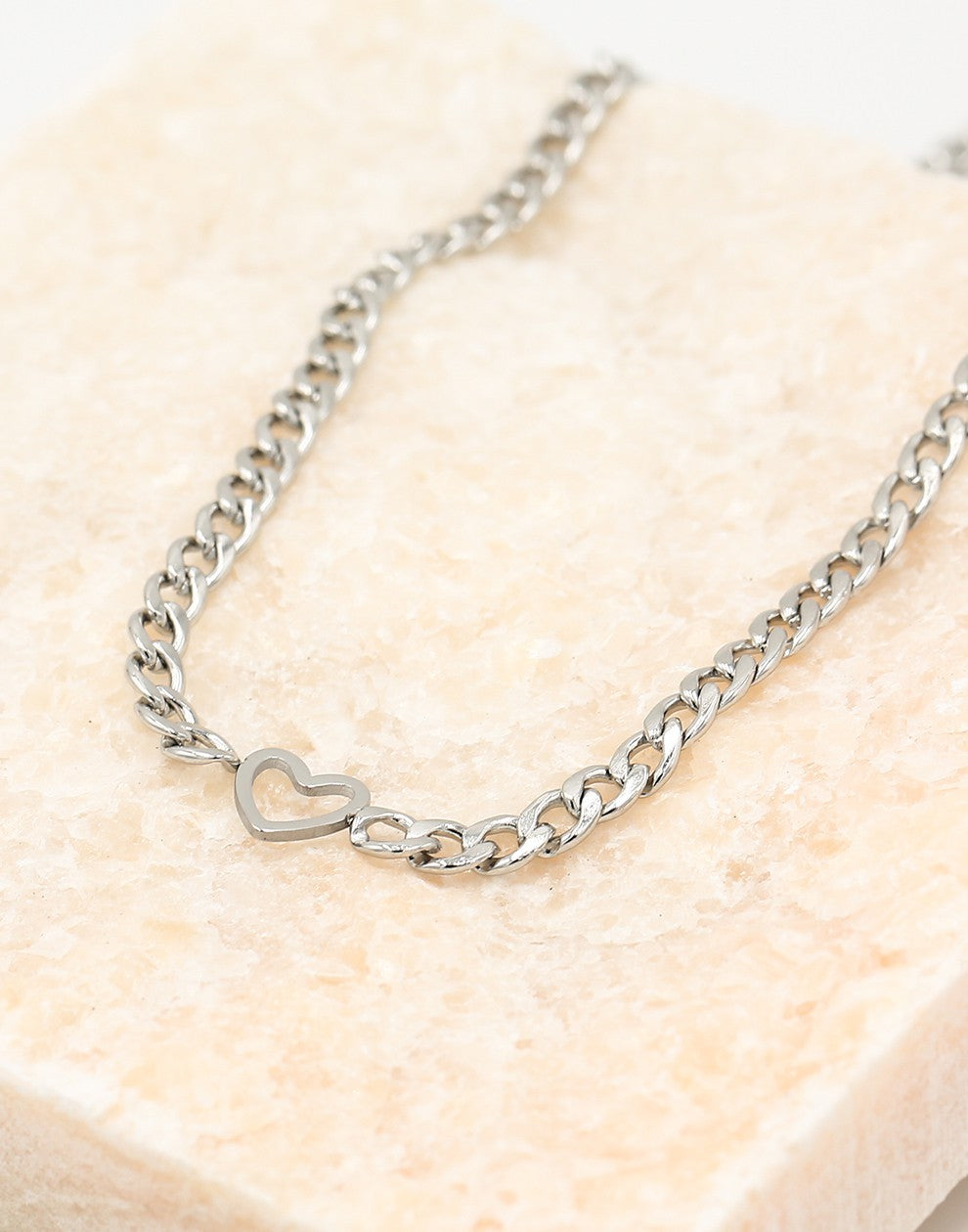 Schakelketting met open hartje zilverkleurig