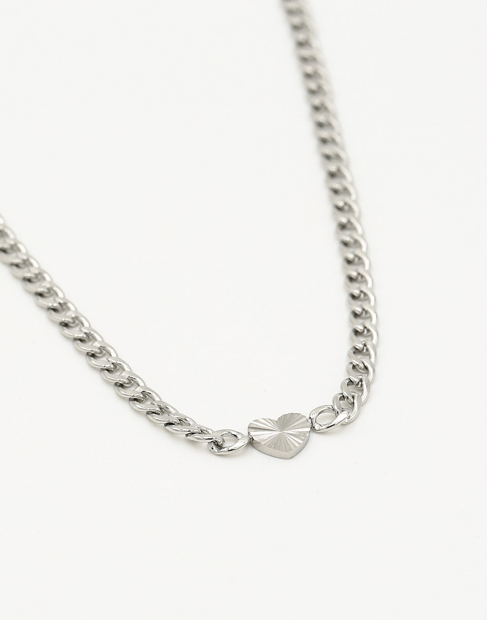 Schakelketting hartje met motief in zilverkleurig