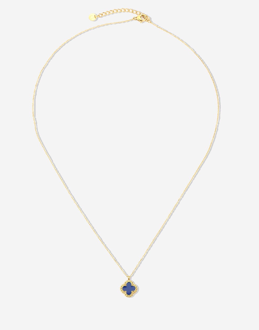 Lange ketting klaver blauw goudkleurig