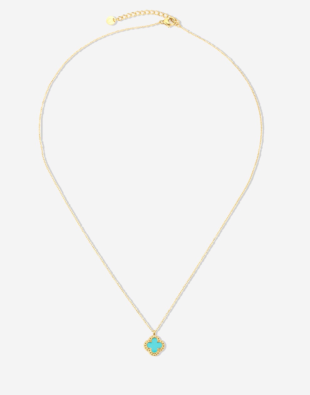 Lange ketting klaver turquoise goudkleurig