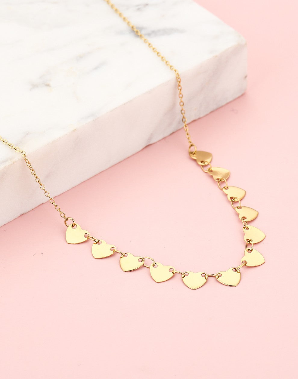 ketting hartjes pailletten goudkleurig