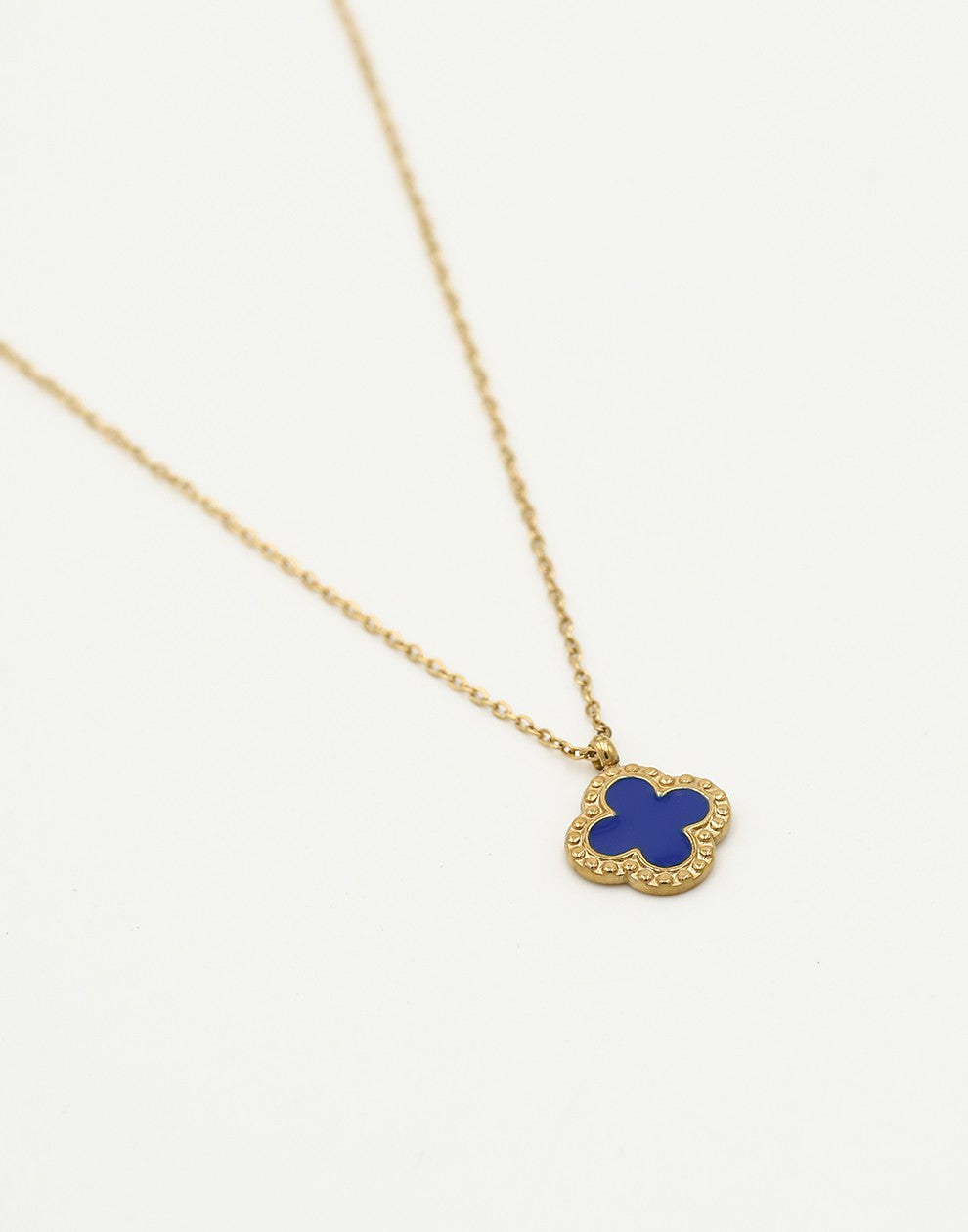 Lange ketting klaver blauw goudkleurig
