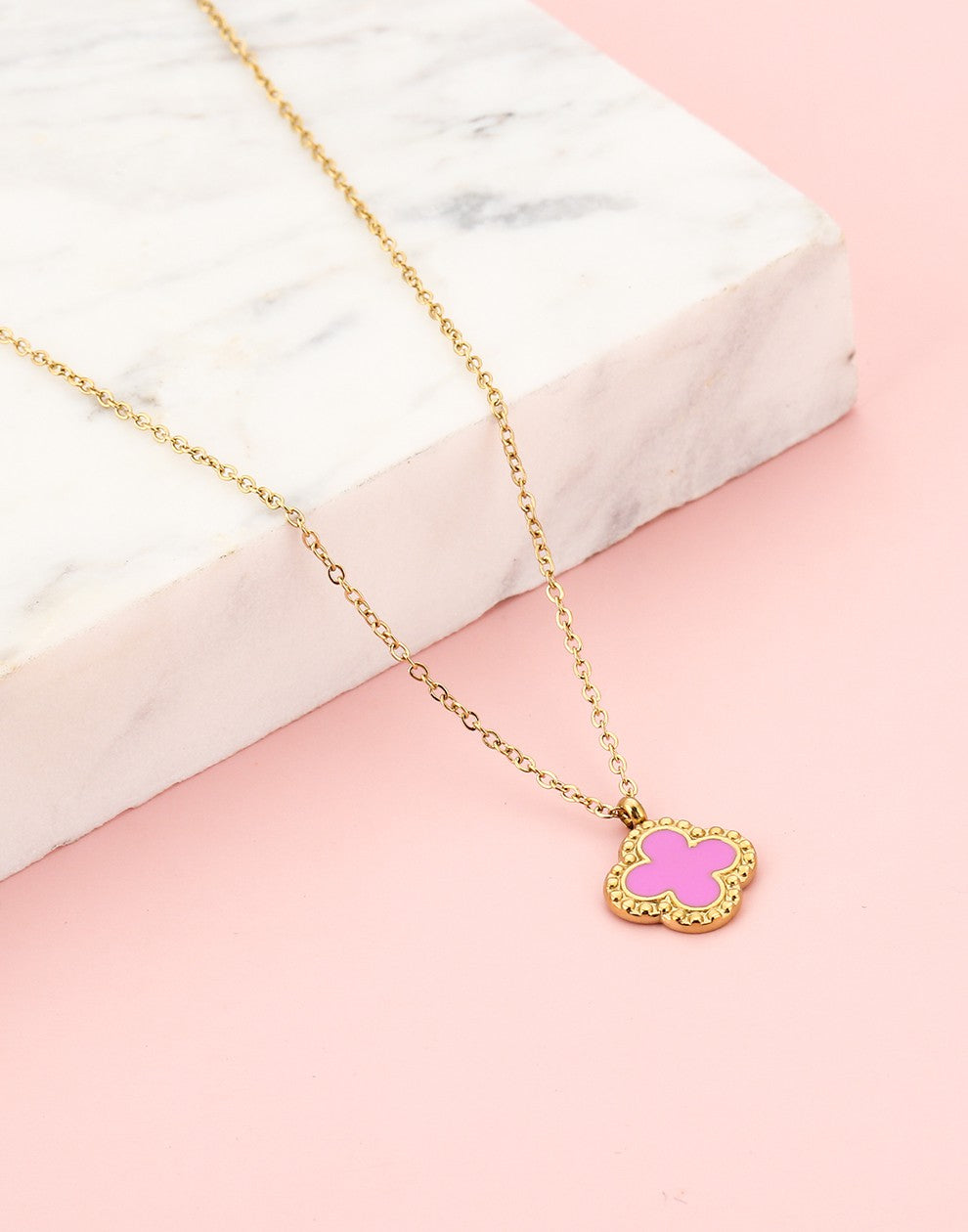 Long necklace clover rose gold colored