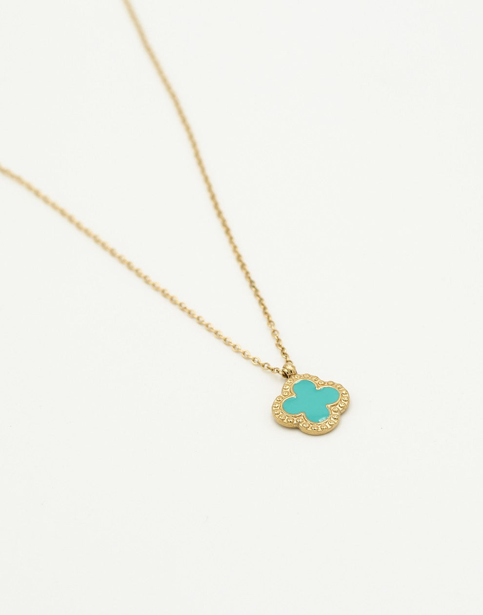 Lange ketting klaver turquoise goudkleurig