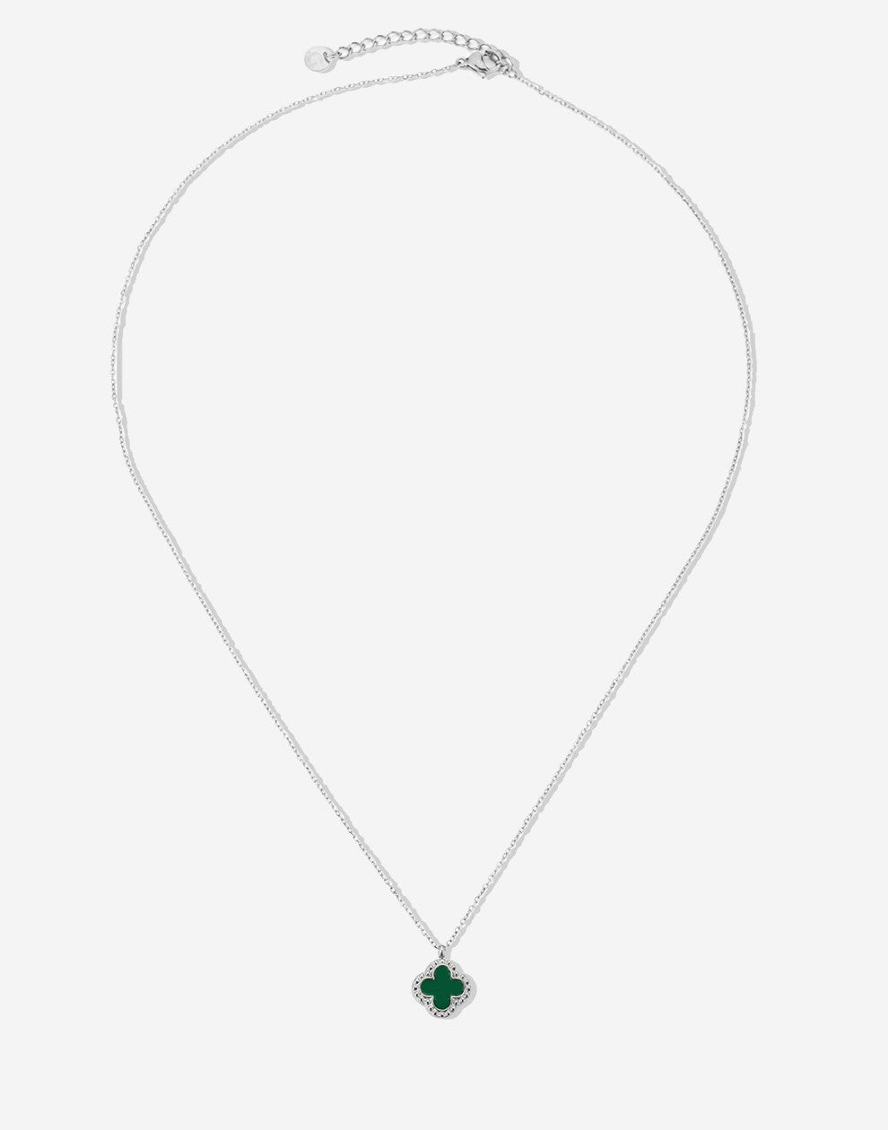 Lange ketting klaver groen zilverkleurig