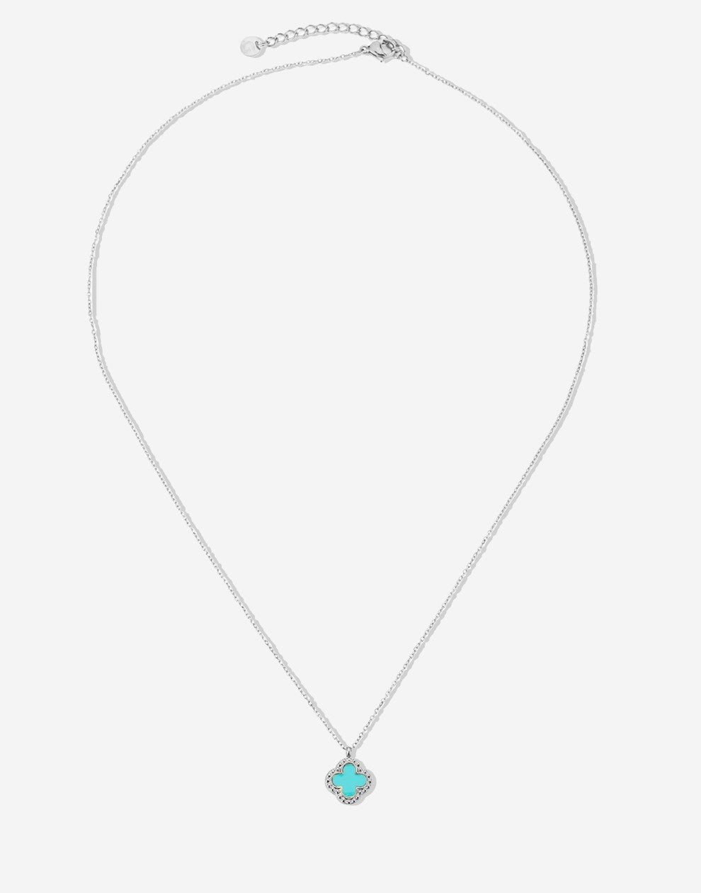 Lange ketting klaver turquoise zilverkleurig