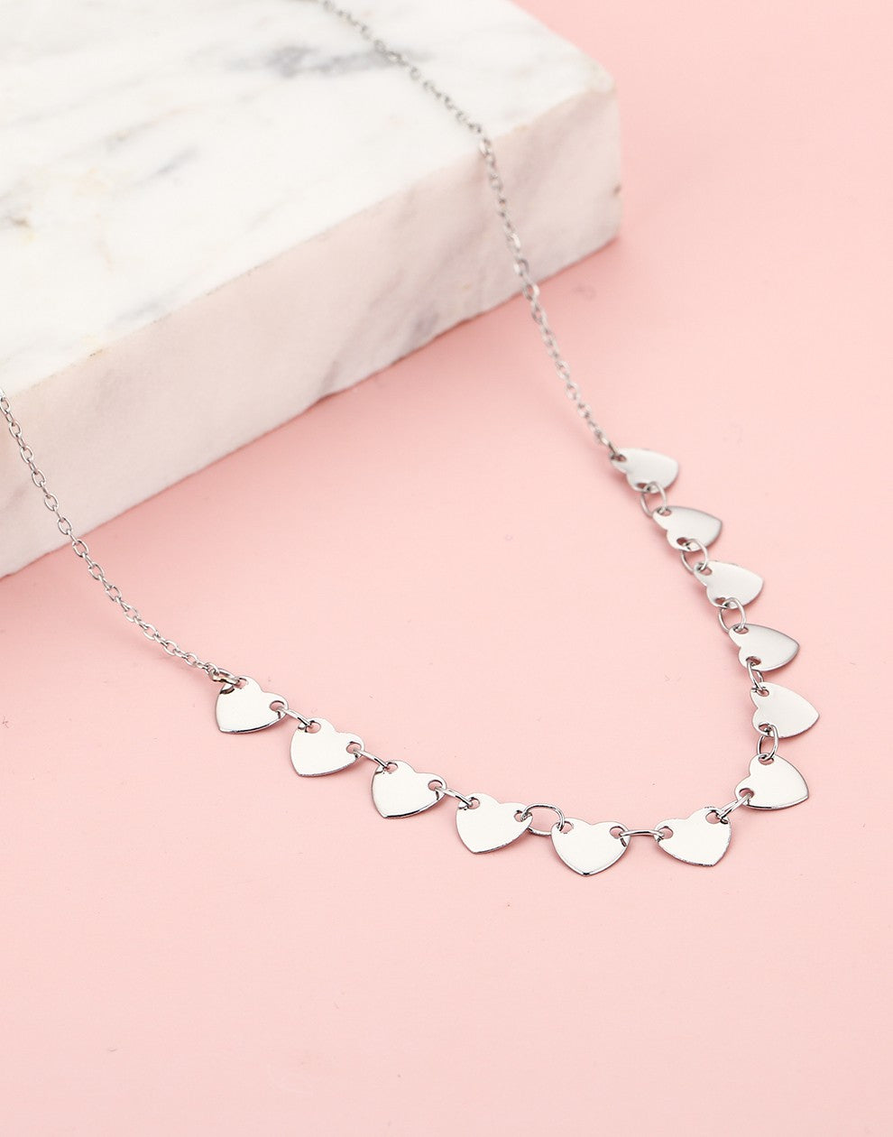 ketting hartjes pailletten zilverkleurig