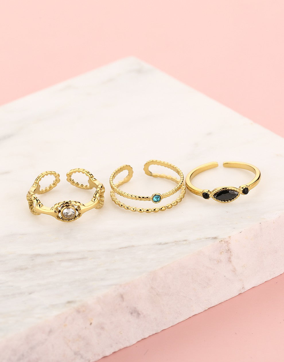 Ringen set steentjes goudkleurig