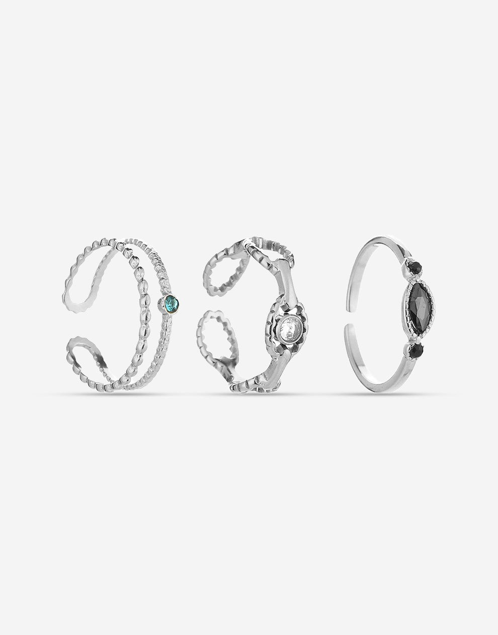 Ringen set steentjes zilverkleurig