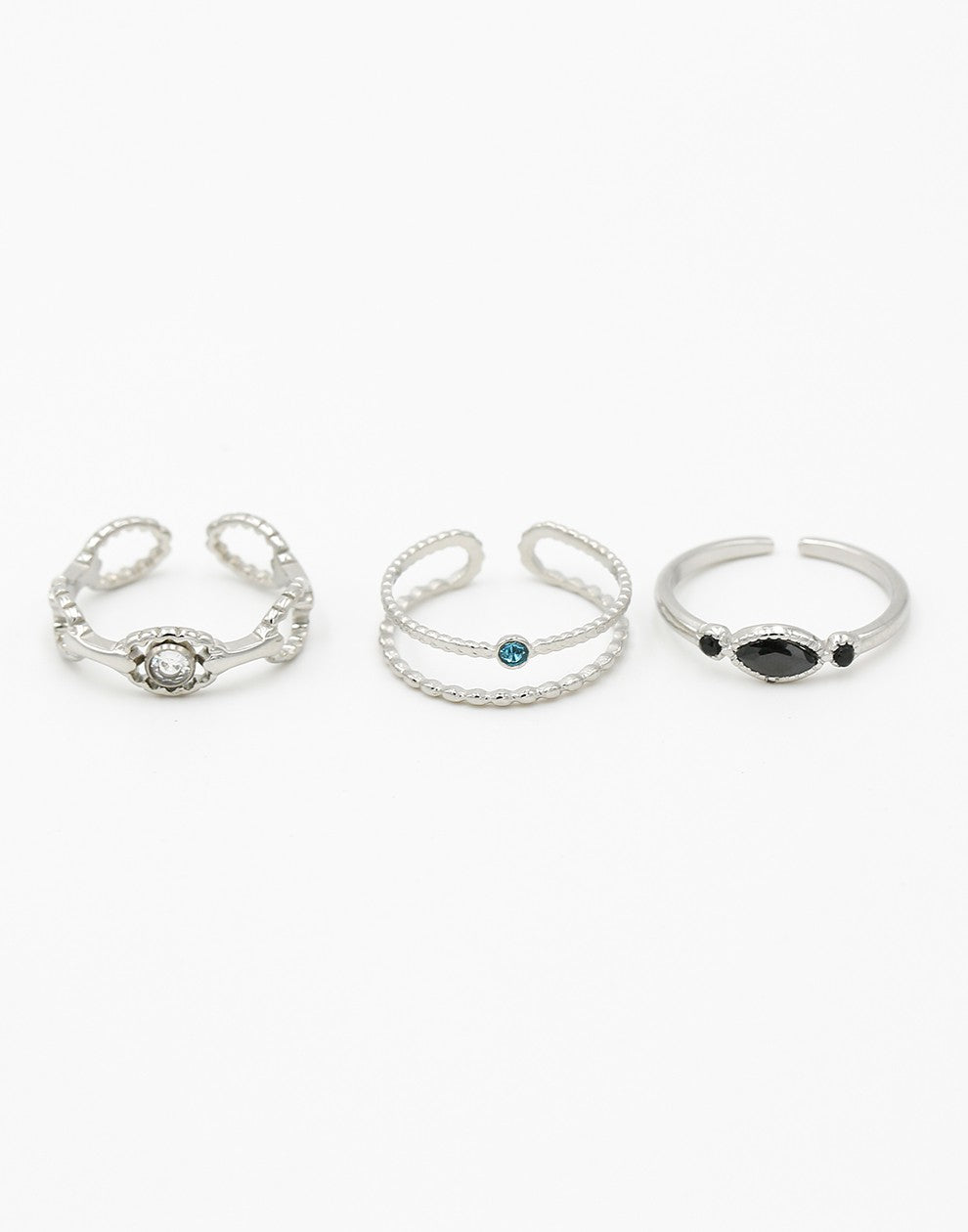 Ringen set steentjes zilverkleurig
