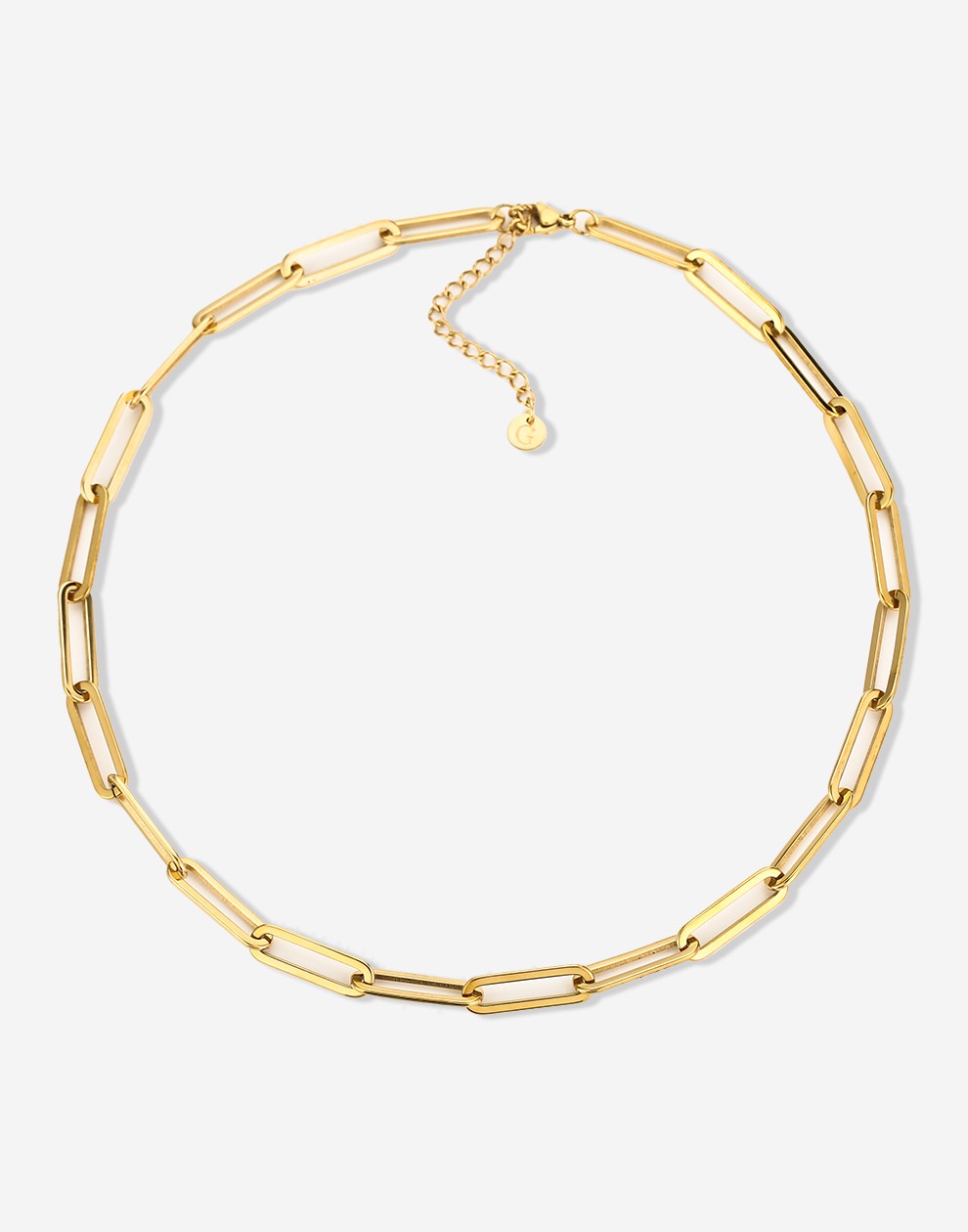 Chunky gold-colored paperclip link chain