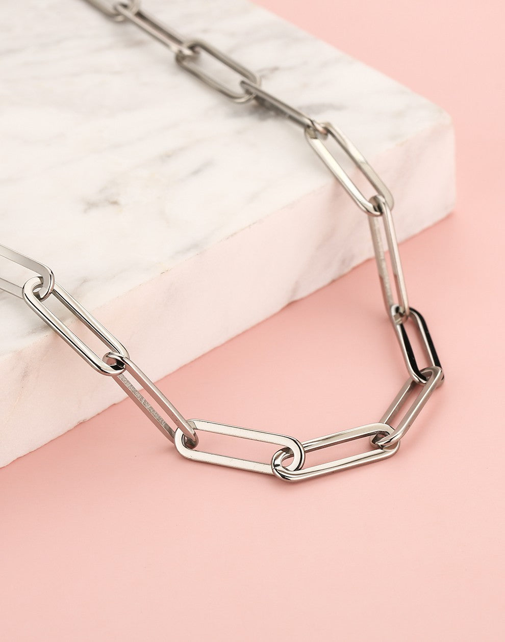 Schakelketting paperclip chunky zilverkleurig