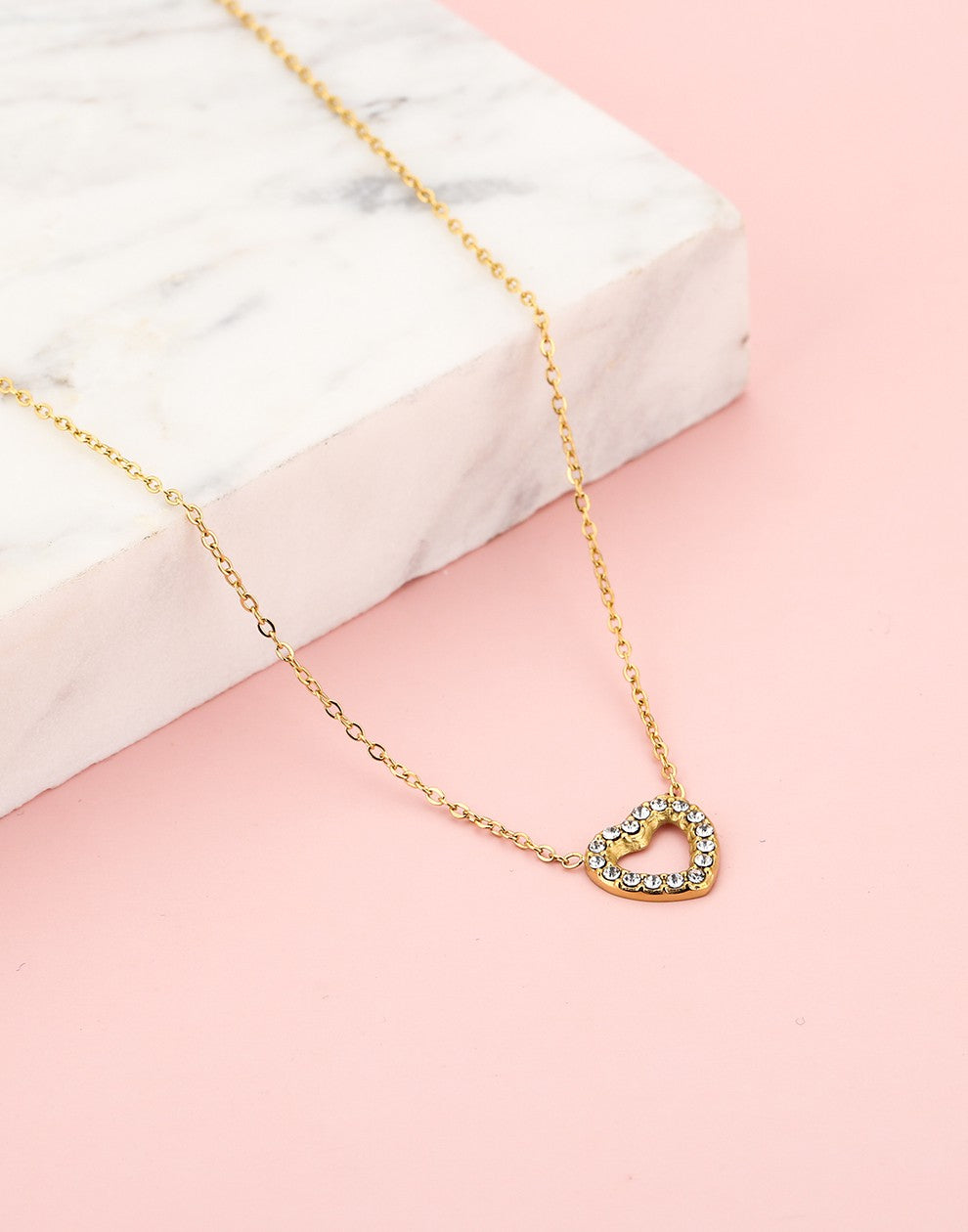 ketting hartje strass goudkleurig