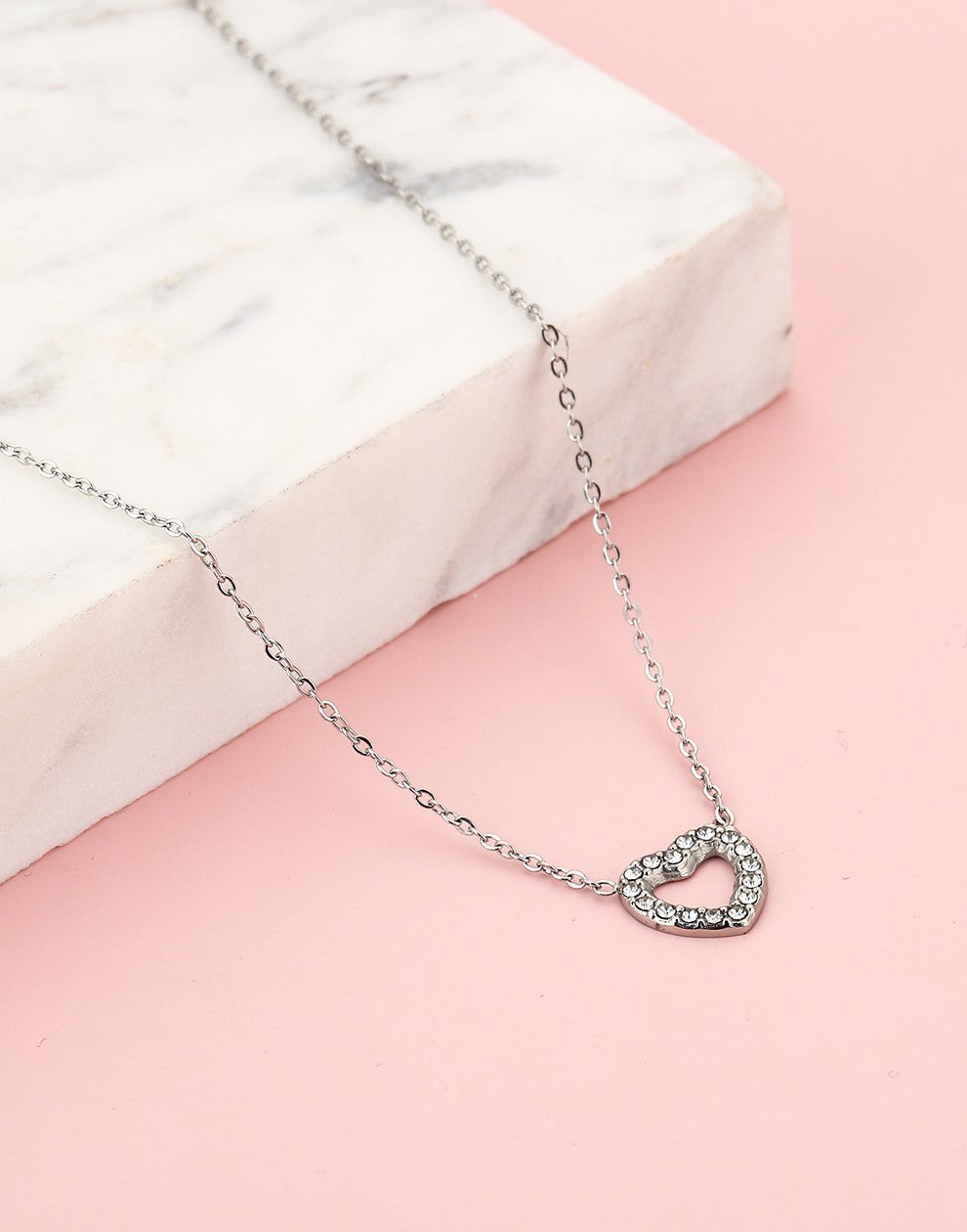 Ketting hartje strass zilverkleurig