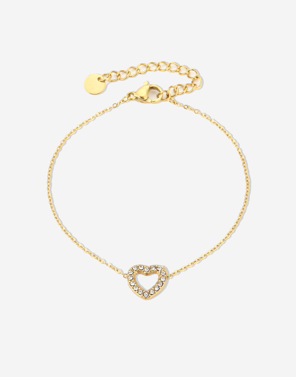 armband hartje strass goudkleurig