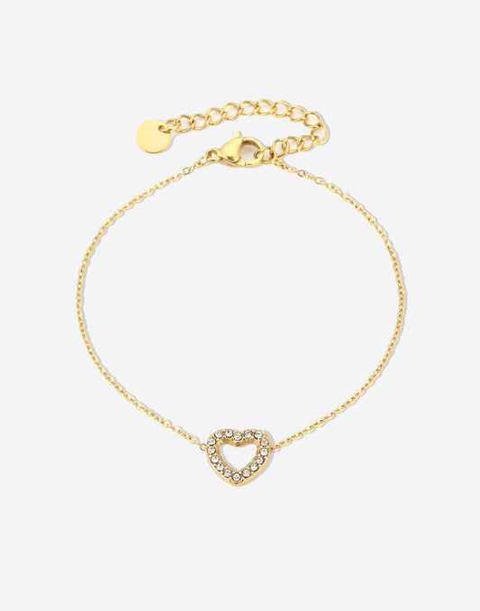 armband hartje strass goudkleurig