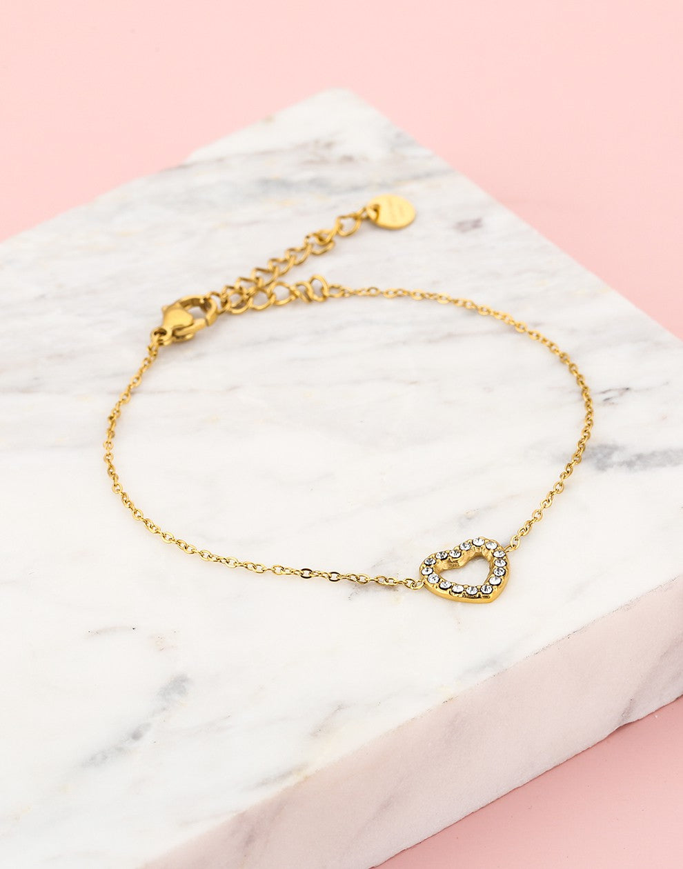 armband hartje strass goudkleurig