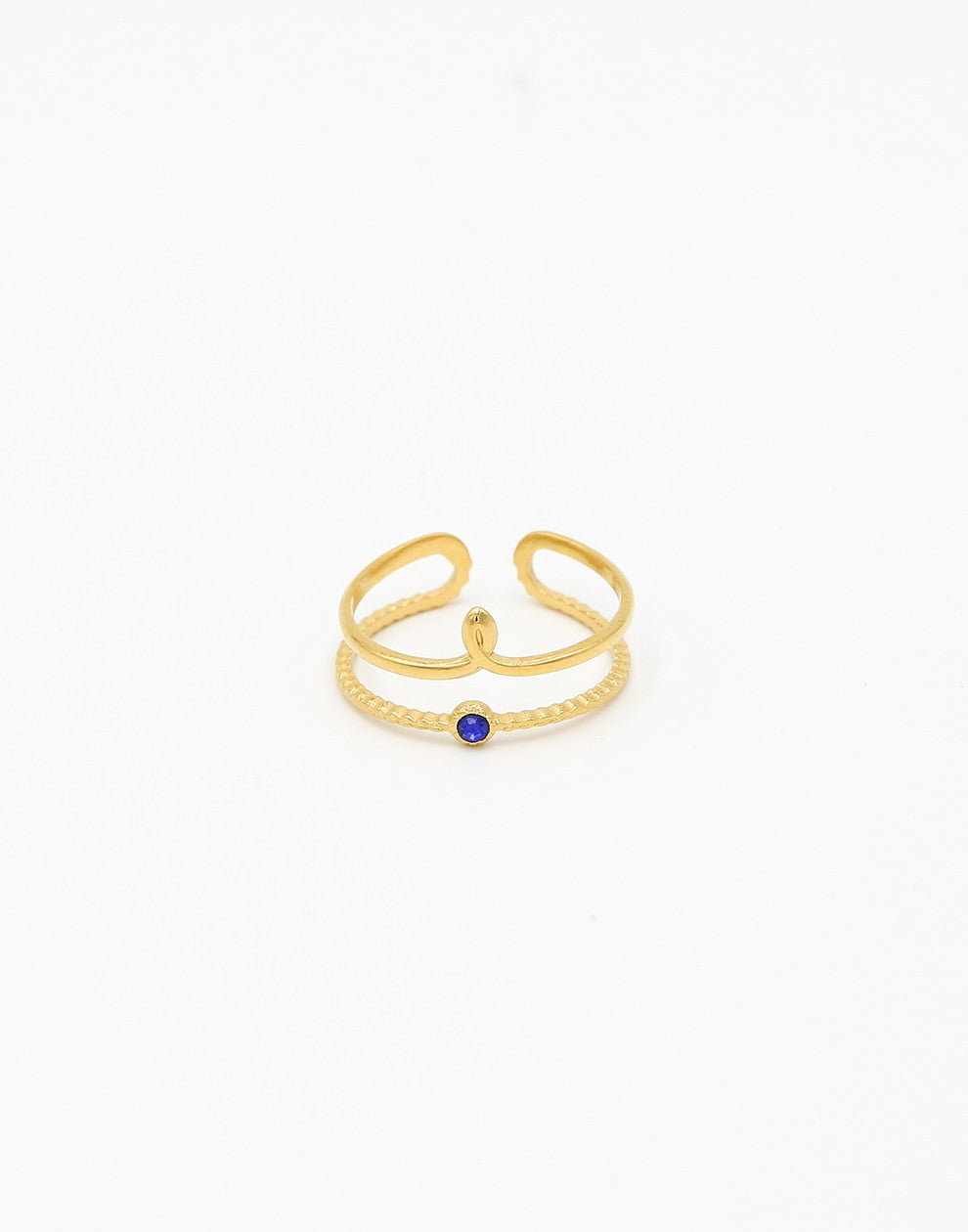 ring dubbel met steen blauw