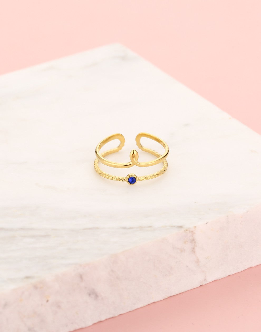 ring dubbel met steen blauw