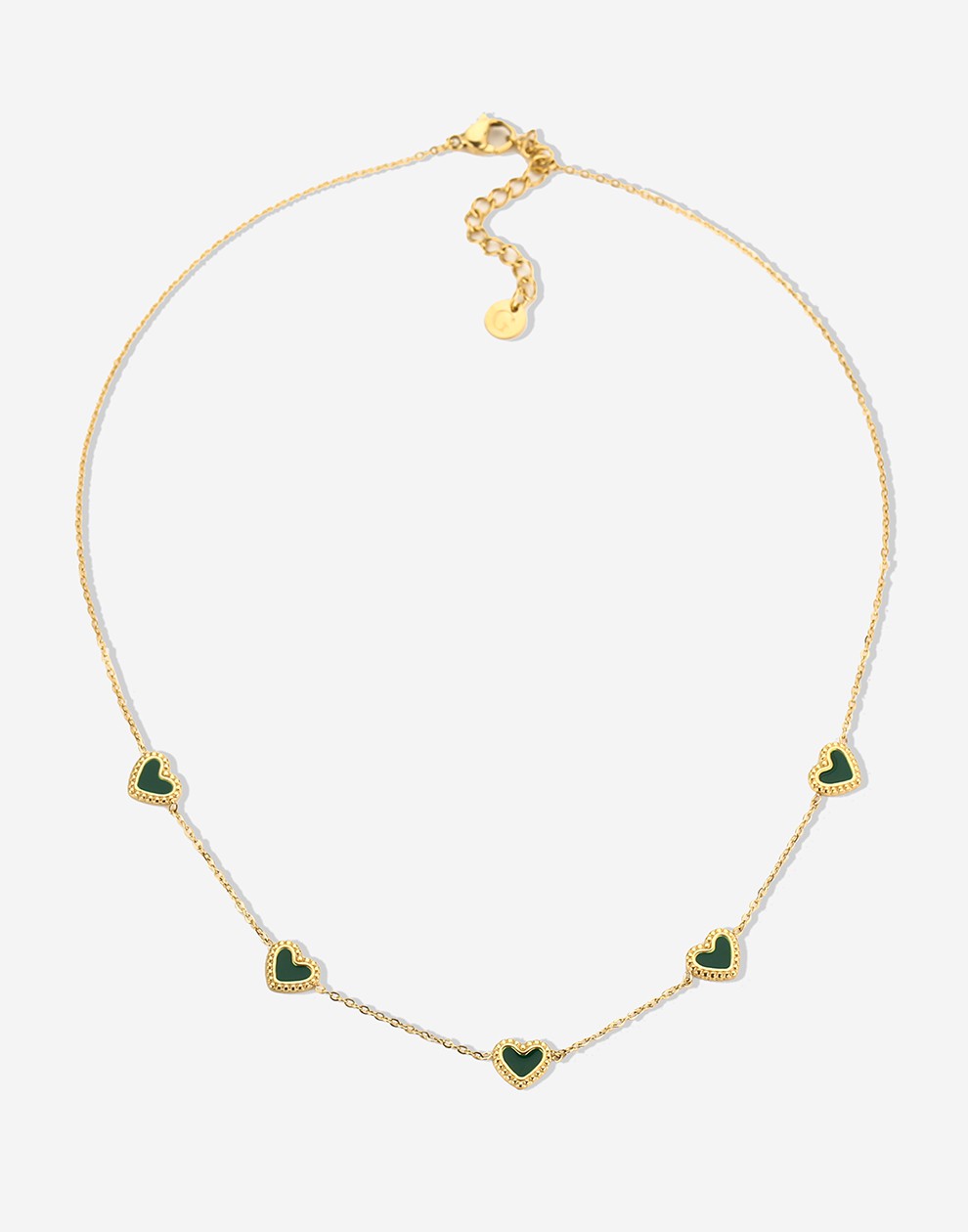 ketting vintage hartjes groen goudkleurig