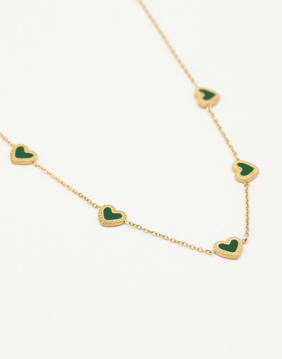 ketting vintage hartjes groen goudkleurig