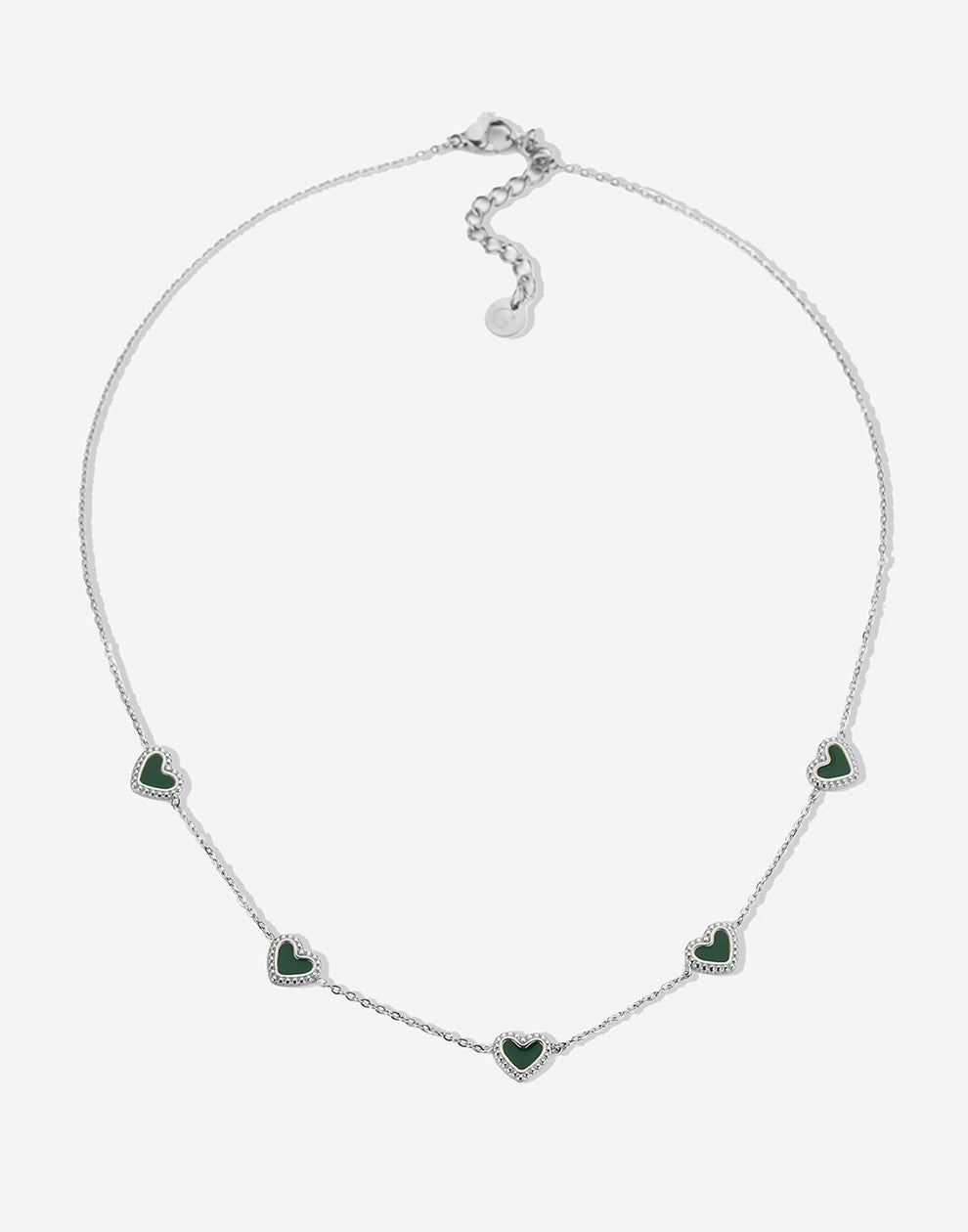 ketting vintage hartjes groen zilverkleurig
