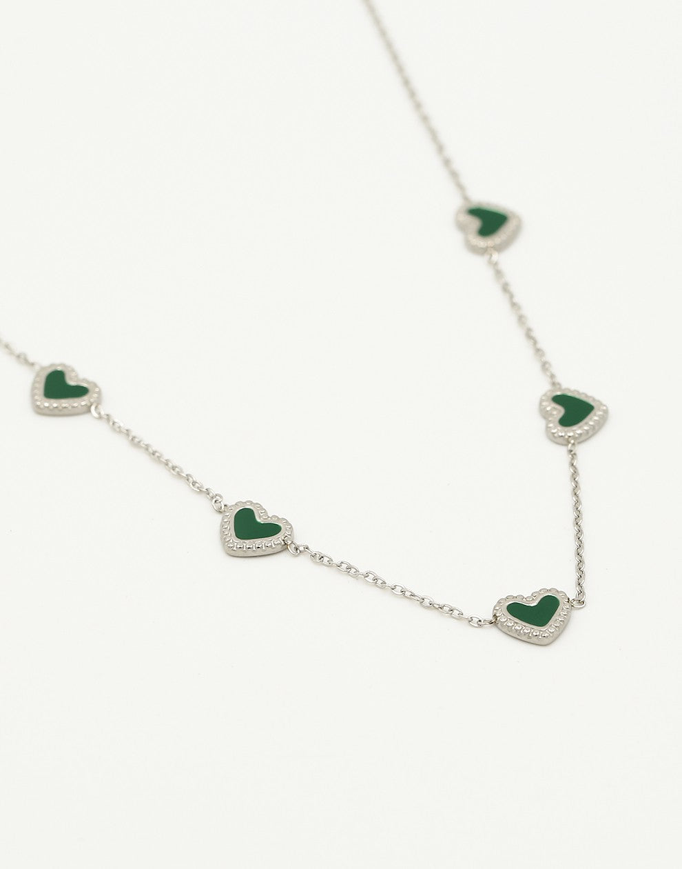 ketting vintage hartjes groen zilverkleurig