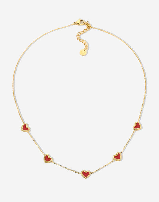 ketting vintage hartjes rood goudkleurig
